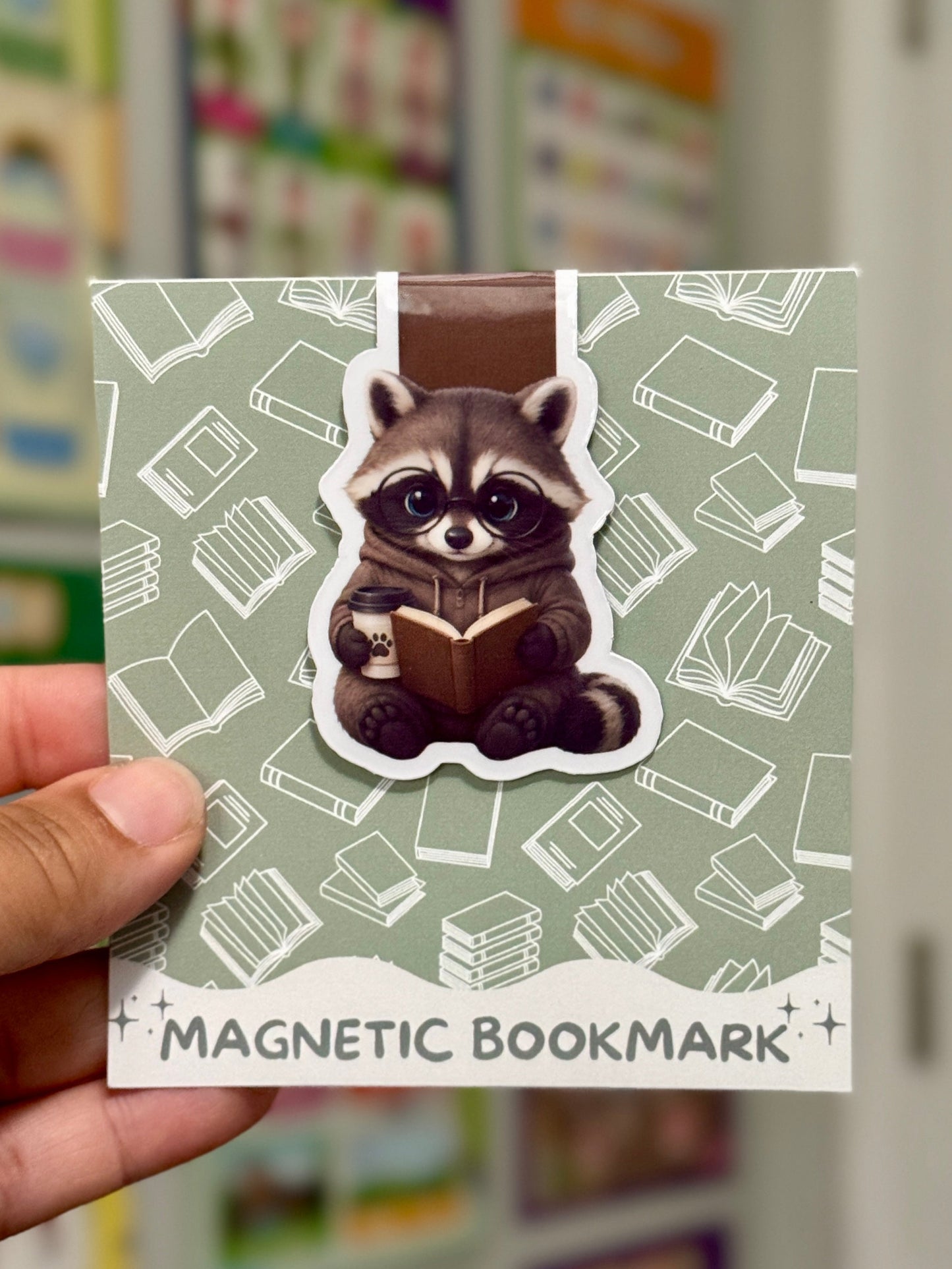 Reading Raccoon Magnetic Bookmark