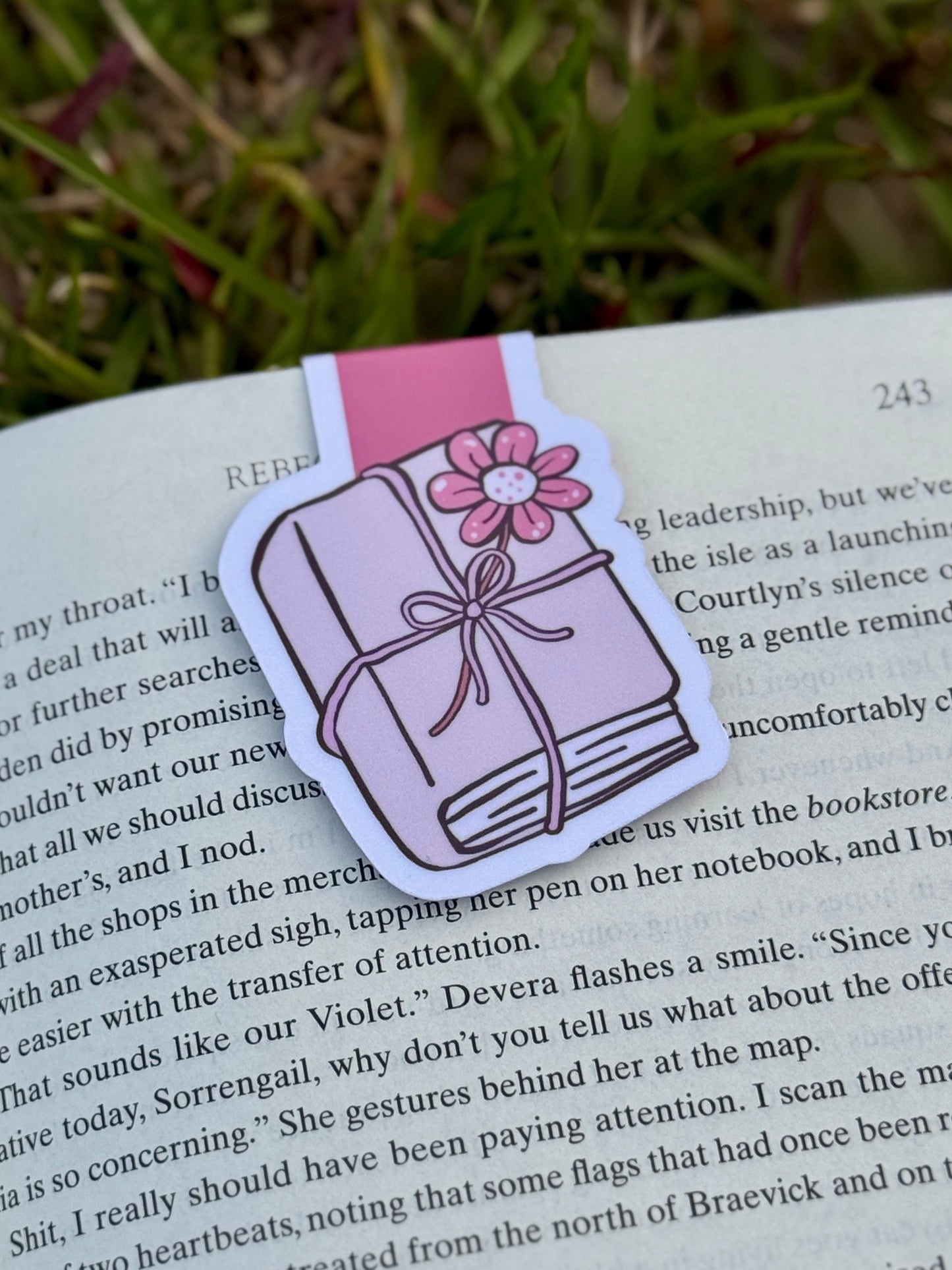 Pink Book with Flower Magnetic Bookmark