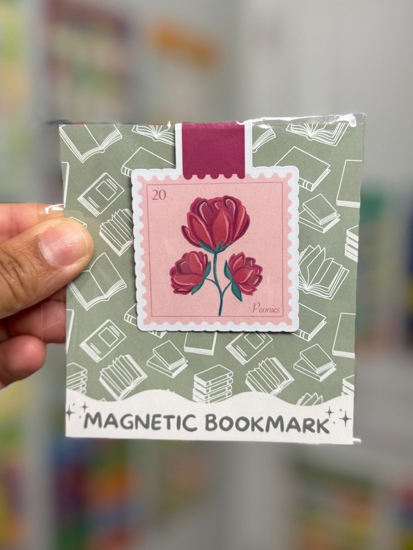 Peonies Stamp Magnetic Bookmark