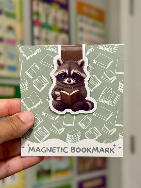 Reading Raccoon Magnetic Bookmark